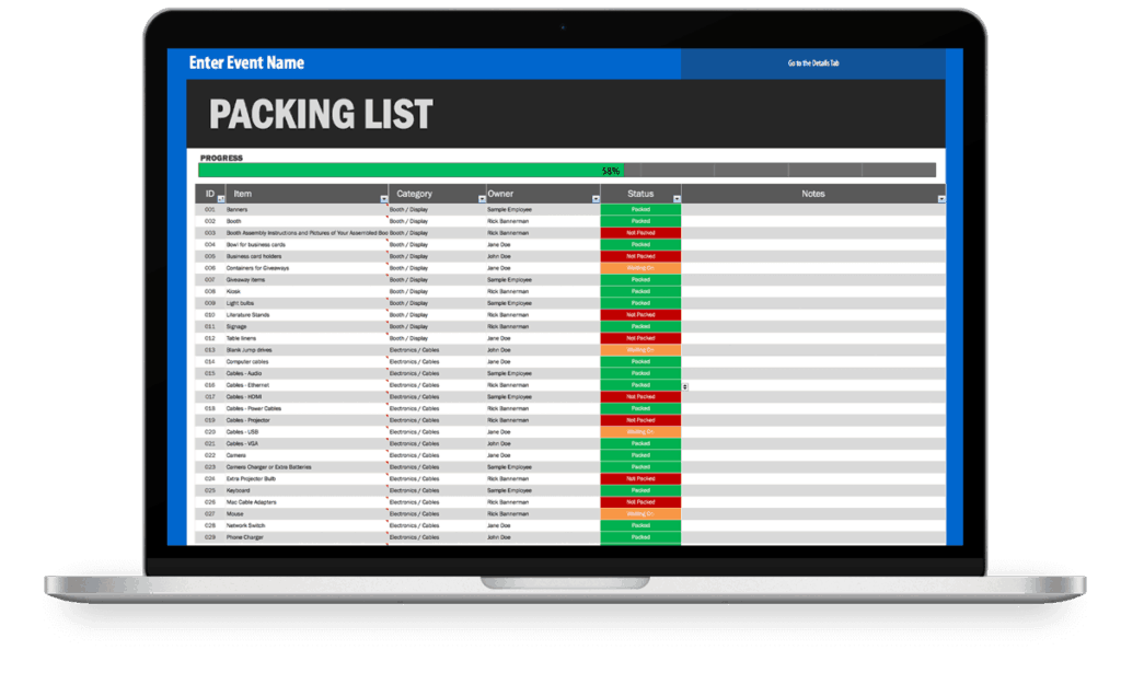 Trade Show Packing List Screen Macbook