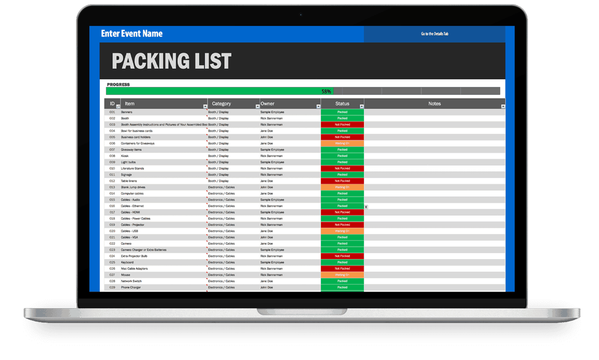 Packing List Template from plexkits.com