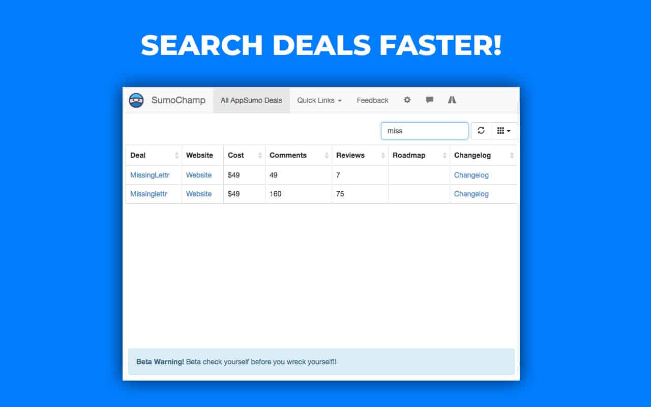 SumoChamp - Search AppSumo Deals Fast!