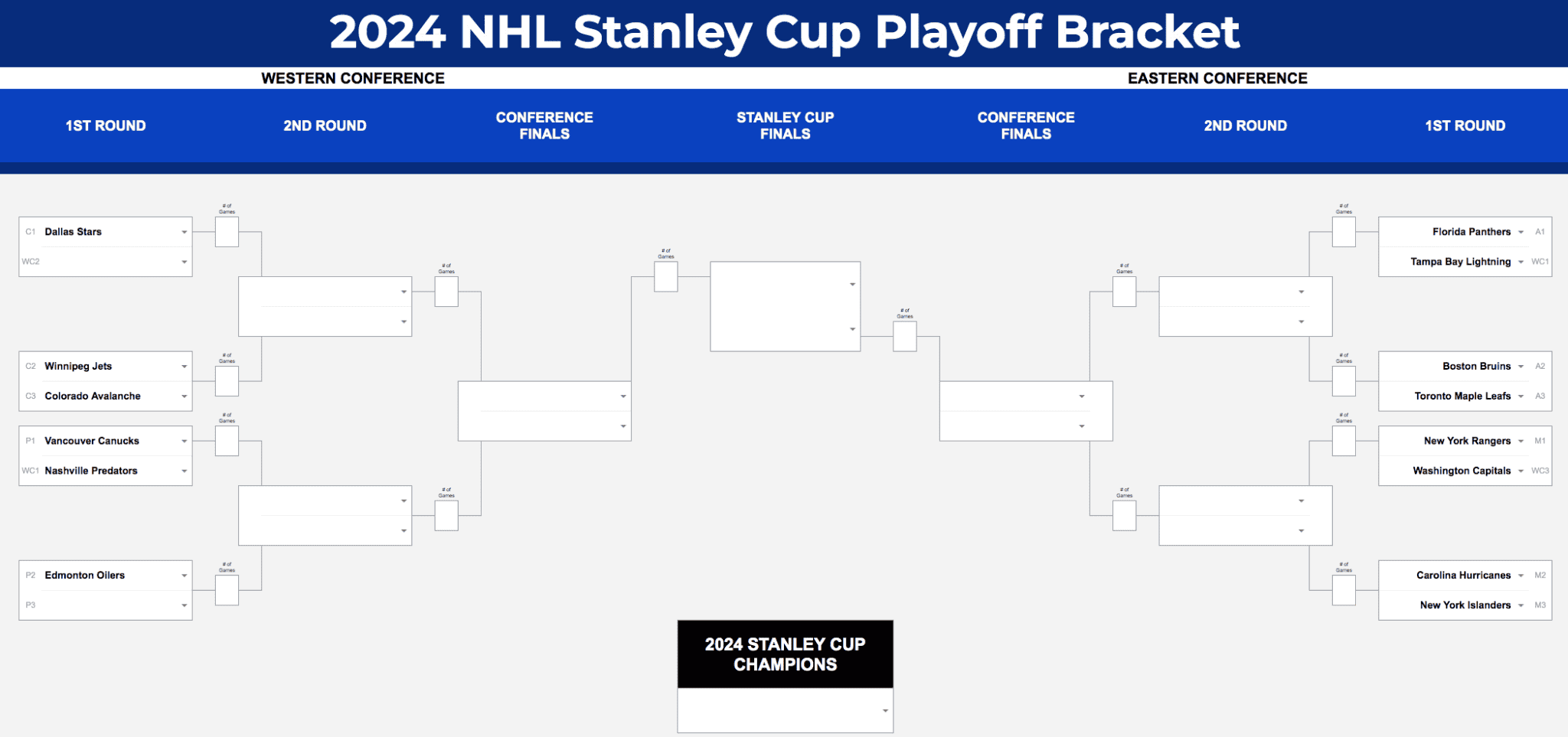 2024 NHL Stanley Cup Playoff Bracket Google Sheet & Excel