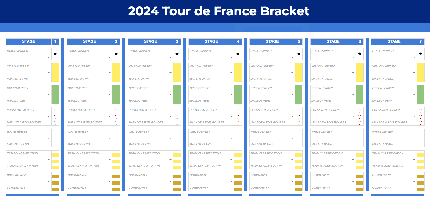 2024 Tour De France Bracket Excel And Google Sheet