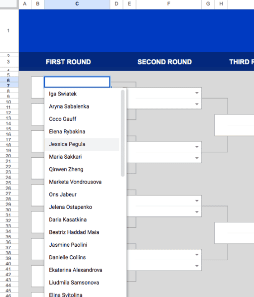 2024 French Open Bracket Google Sheet Excel