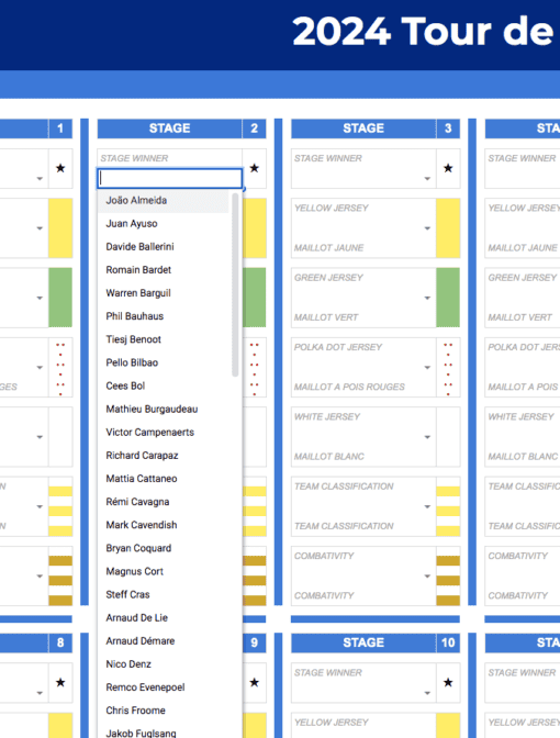 2024 Tour De France Bracket Excel And Google Sheet