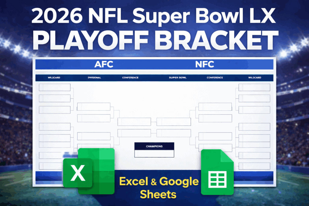 2026 Nfl Super Bowl Playoff Bracket (Excel And Google Sheets)