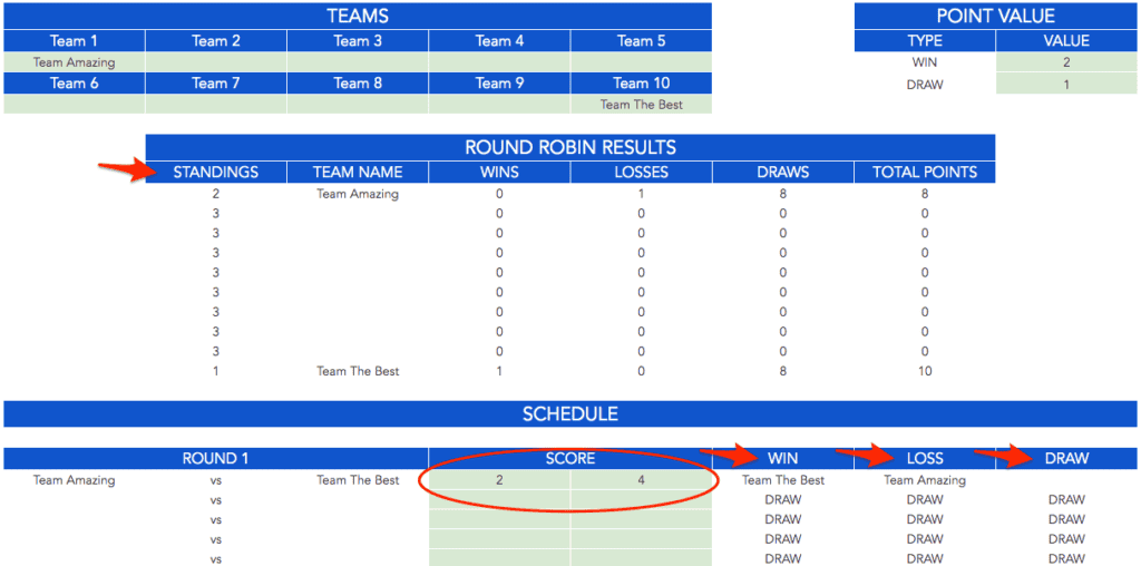 Round Robin Templates: Excel &Amp; Google Sheets (20-4 Rounds) Round Robin Tournament Templates 10 Team Google Sheets 1