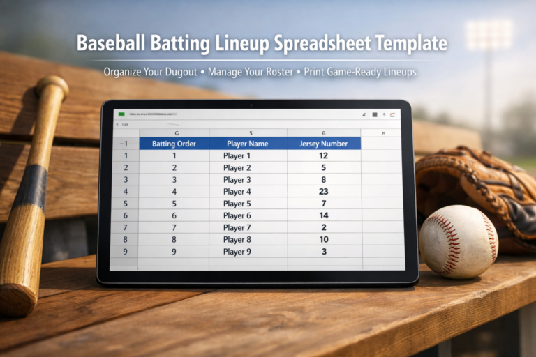 Baseball Batting Lineup Spreadseet Template