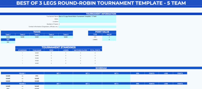 Free Best of 3 Legs Round-Robin Tournament Template – Google Sheets & Excel