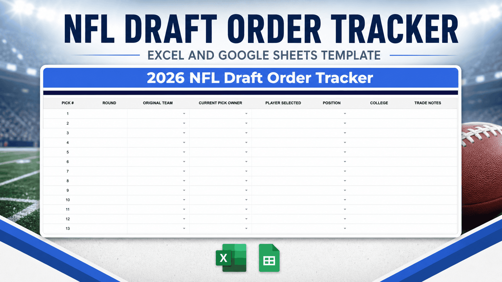 NFL Draft Order Tracker Template Excel and Google Sheets | PLEXKITS