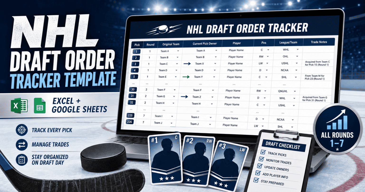 NHL Draft Order Tracker Template Excel and Google Sheets