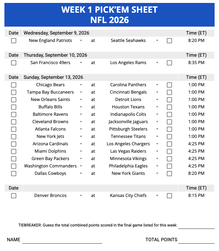 pick week 1