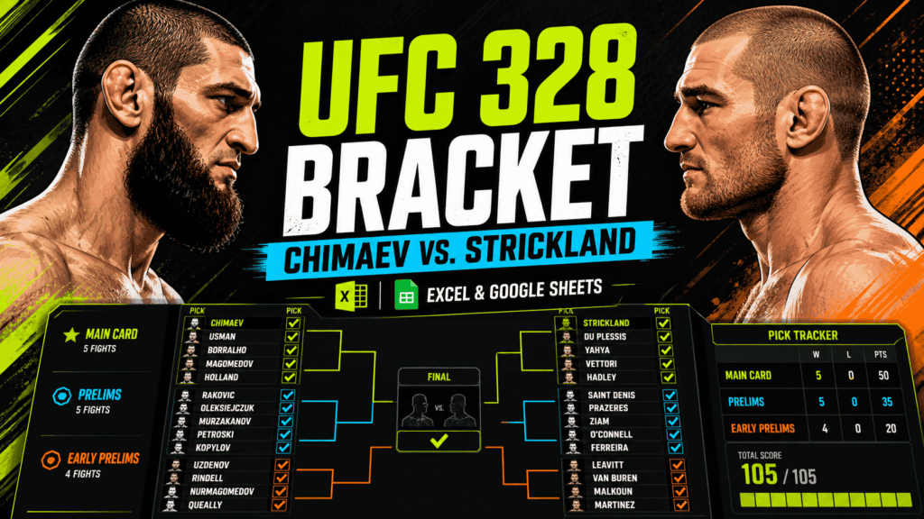 UFC 328 Bracket - Chimaev vs. Strickland - Excel & Google Sheets