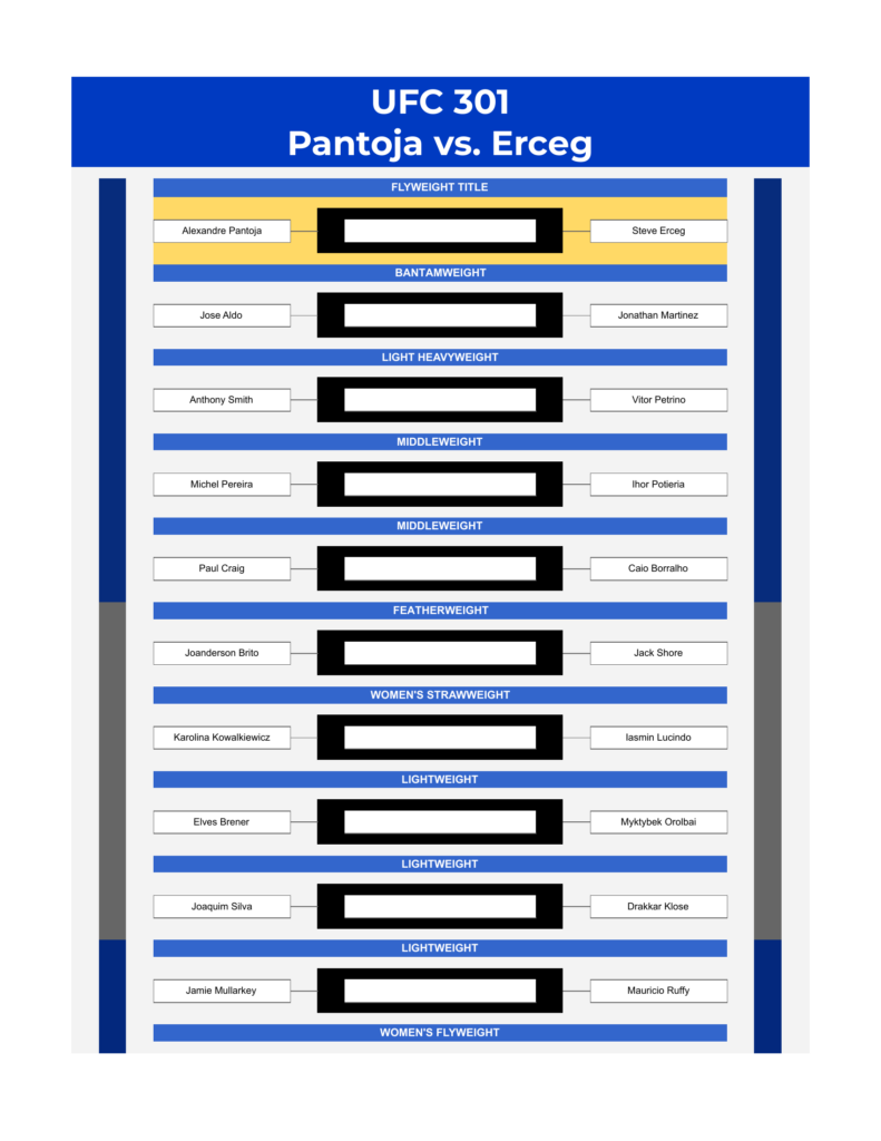 ufc 301 bracket pantoja vs erceg excel google sheets feature