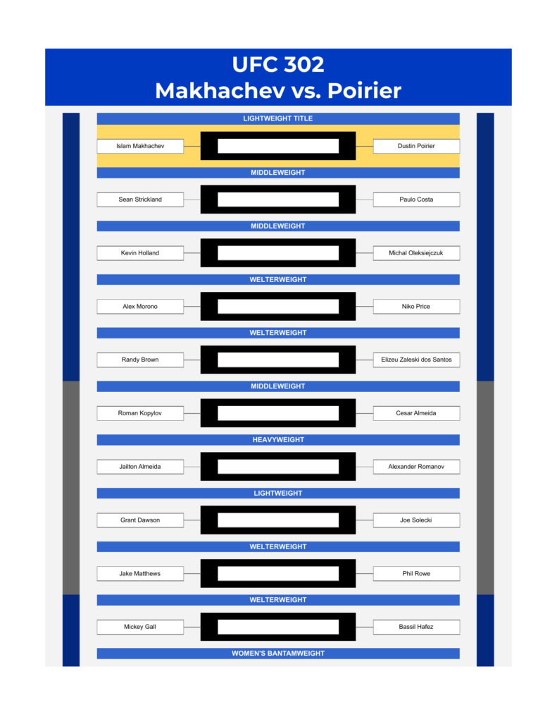 ufc 302 bracket makhachev vs poirier excel google sheets feature