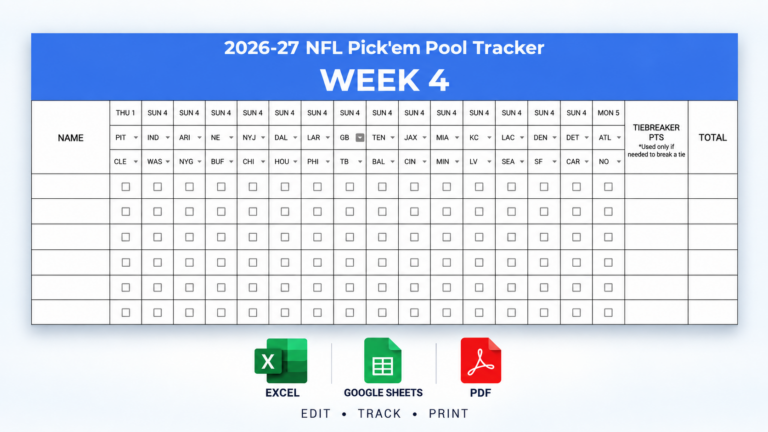 2026 nfl week 4 pick’em pool tracker – excel & google sheets