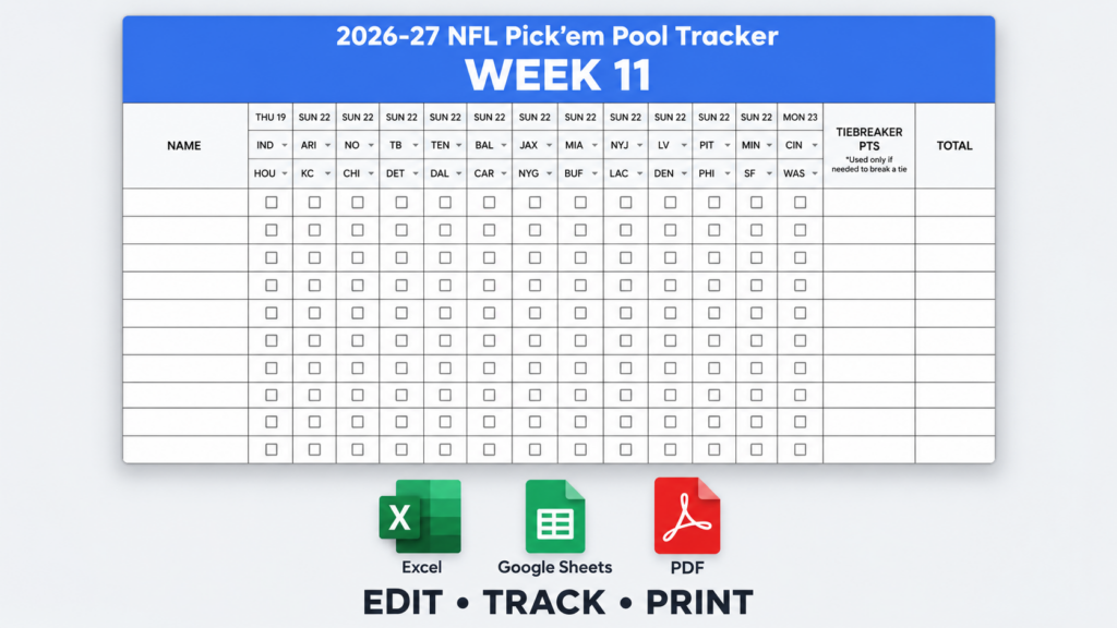 2026–27 nfl week 11 pick’em pool tracker