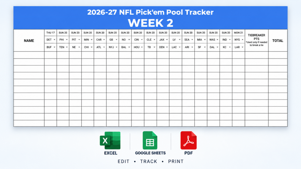 2026–27 nfl week 2 pick’em pool tracker