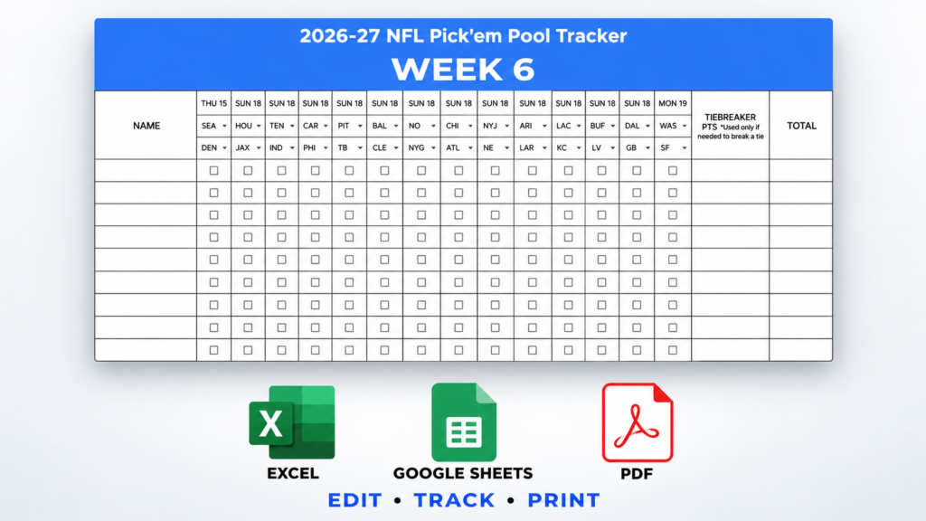 2026–27 nfl week 6 pick’em pool tracker