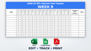 2026–27 nfl week 9 pick’em pool tracker