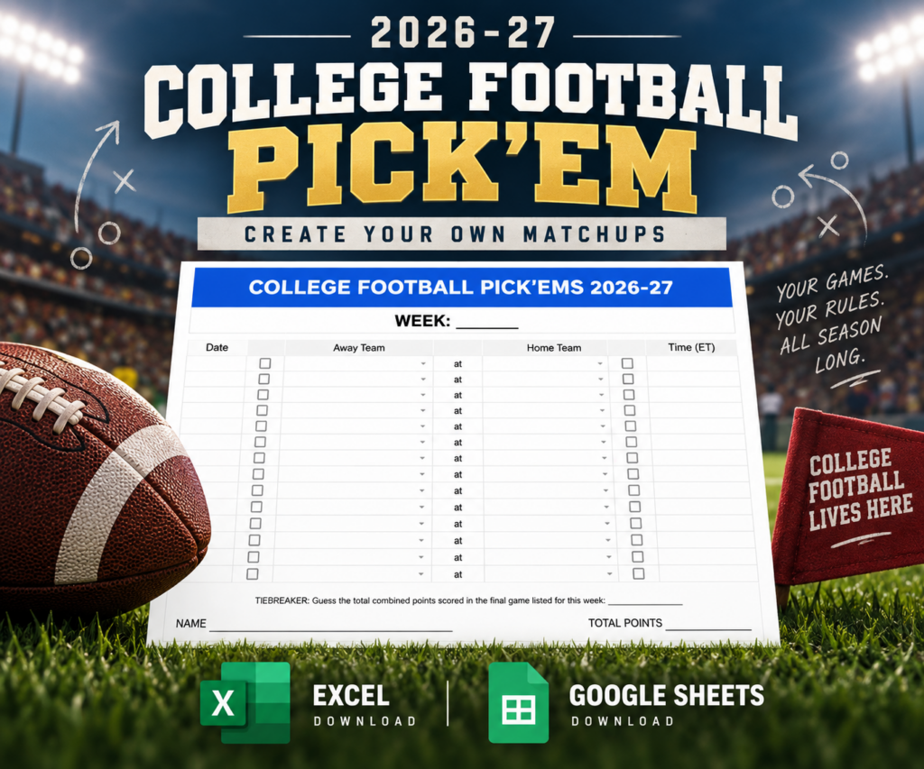 free college football pick'em template | excel & google sheets